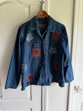 new directions Blue Denim Jacket with Maroon fall Patchwork